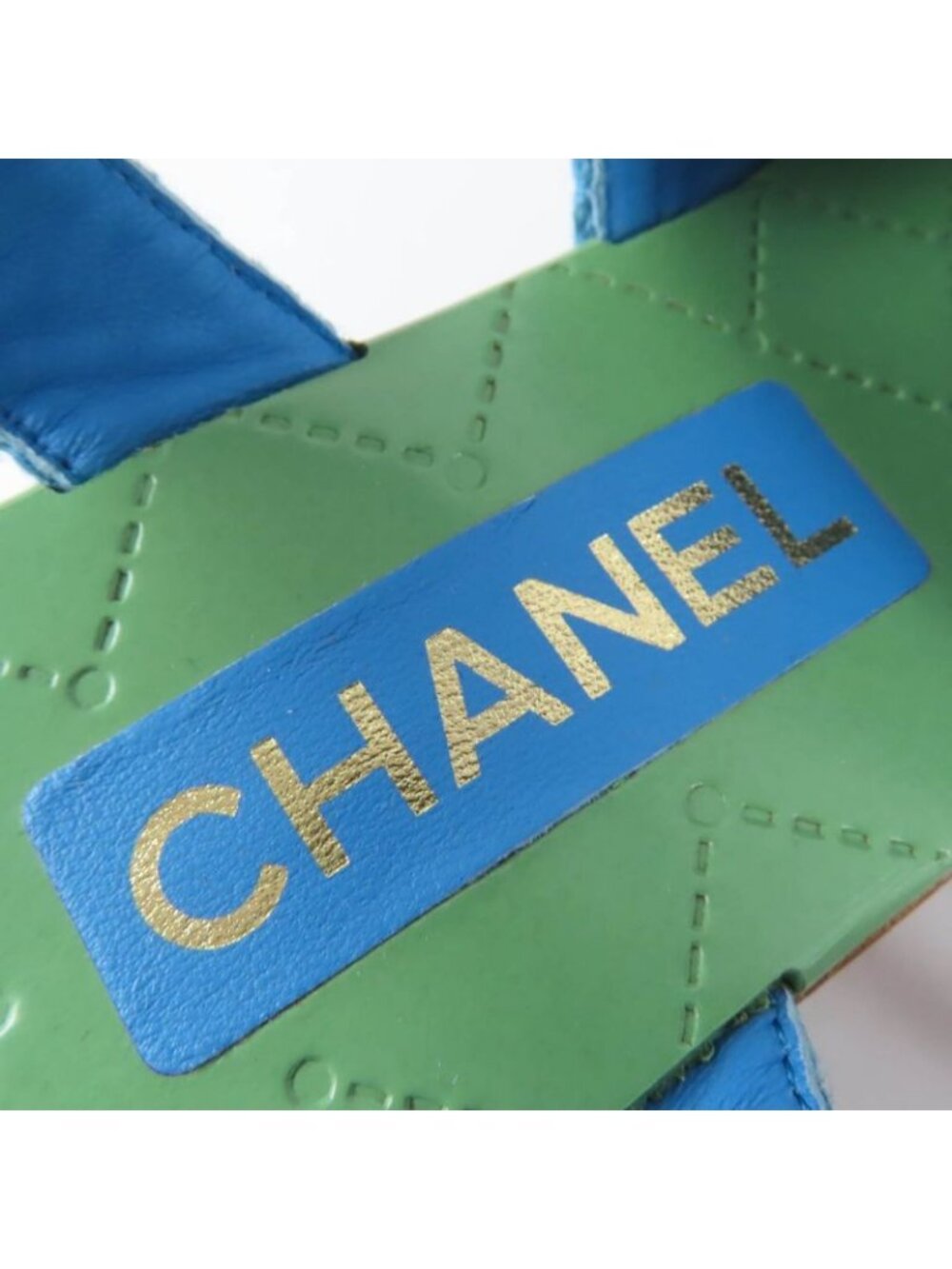 Chanel CC Logo Ankle Strap Wedge Sole Sandals Blue Green 35 - Picture 9 of 11